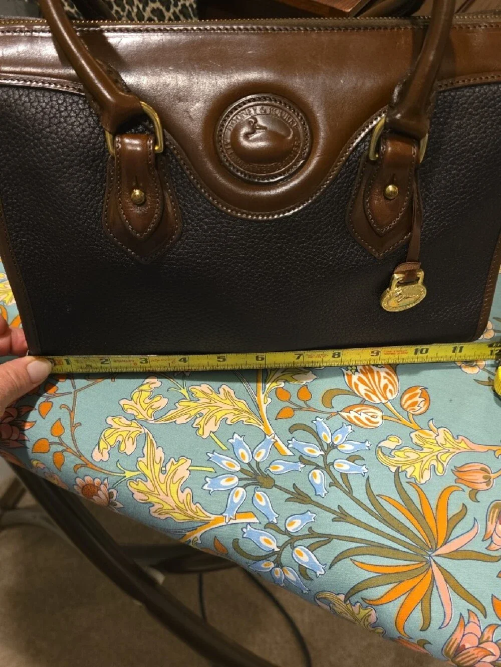 Dooney & Bourke Brown and Dark Brown Pebbled Leather Satchel
